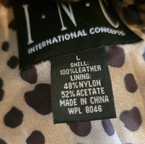 INC Leather Mid-length Coat sz L Chocolate Brown w/ Leopard lining - Picture 3 of 8